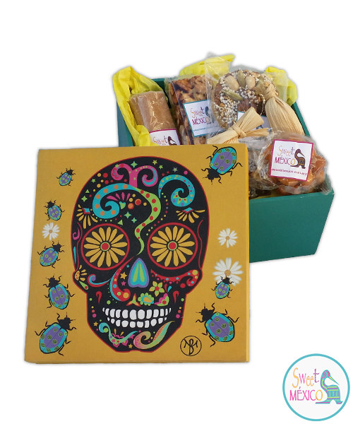 "Calavera" amarilla con Dulces tradicionales